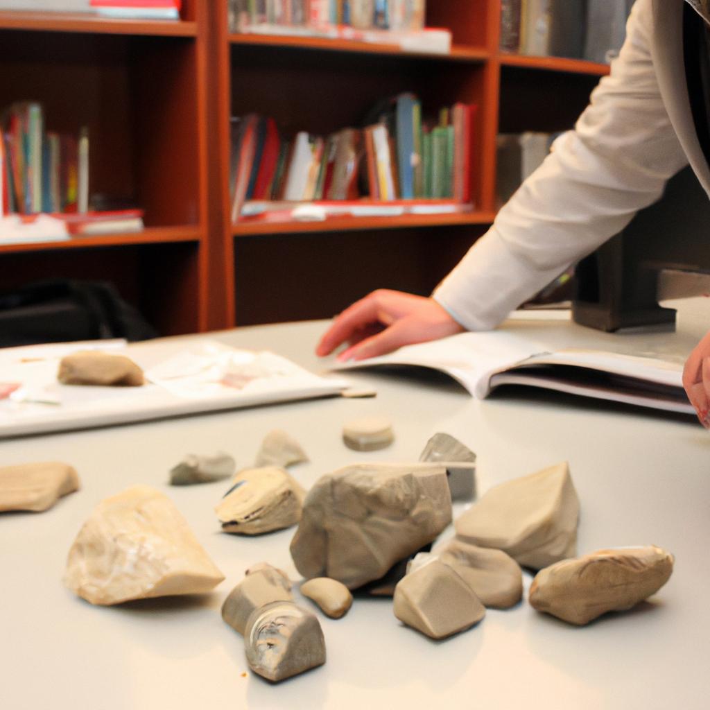 Person studying rocks in library