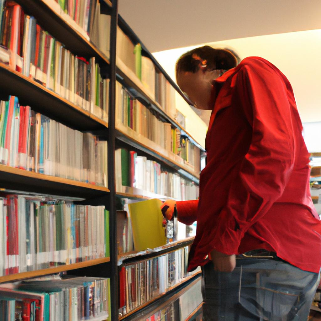 Person reading books in library